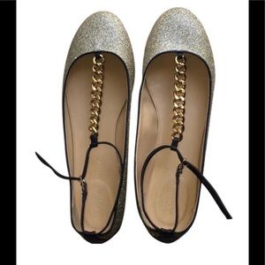 J. Crew Glitter T-Strap Ballet Flats